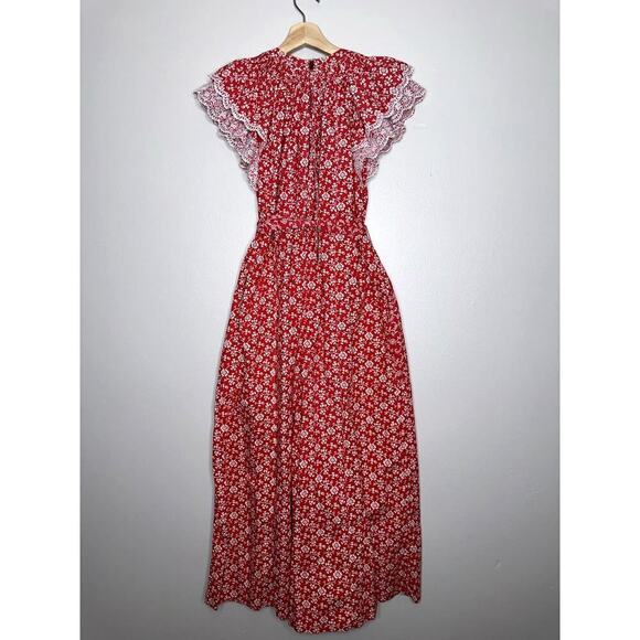 Ulla Johnson Landon Wide Leg Jumpsuit Poppy Floral Red Ruffle Sleeve Size 0 - Picture 7 of 8